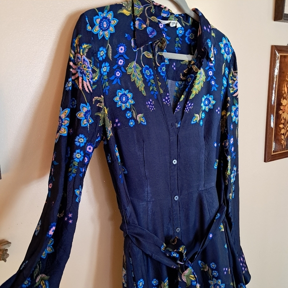 Boden Kate Satin Shirt Dress Navy Floral - Picture 4 of 11